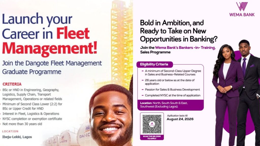 2026 Management trainee programme at Dangote Industries Limited, Wema Bank and 5 others reputable companies How to apply